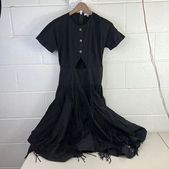 RTR Bibhu Mohapatra CollectiveCutout Fringe HIGH LOW Dress Sz 12 Black - Picture 4 of 9